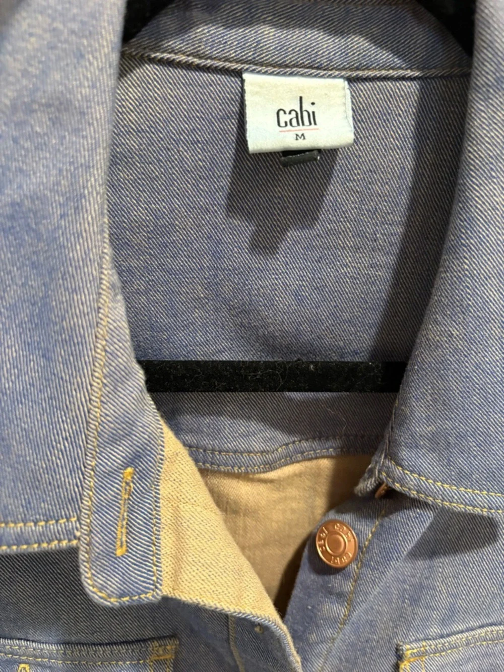 CAbi Faded Blue Jean Jacket with Tan Accents - Picture 5 of 5